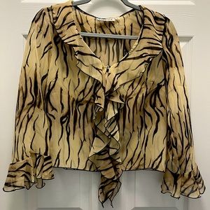 Koji Yohji Medium Animal Print Button Down Frilly Ruffle Blouse